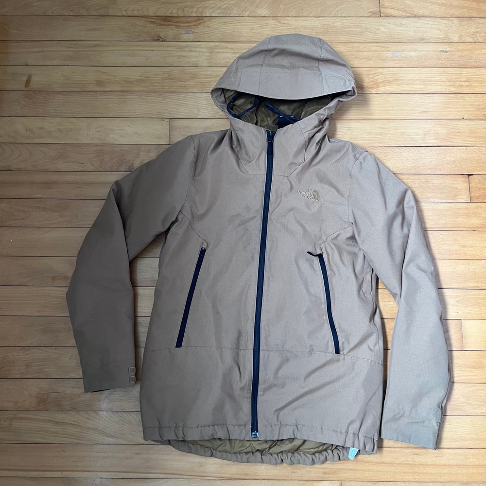 The North Face Womens Tan Herringbone Fleece Lined Hooded Jacket Small NF0A2TDU
